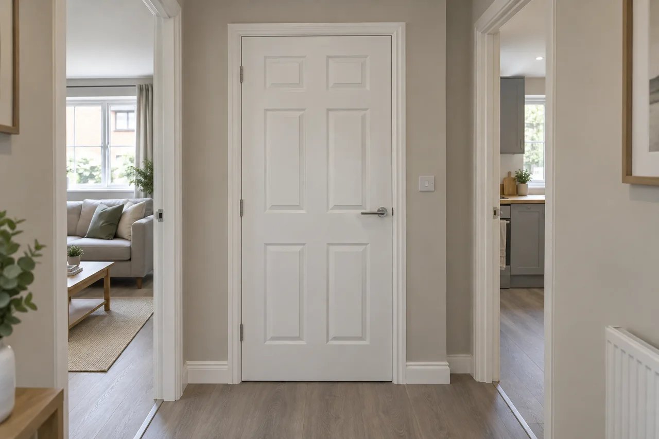 Illustrative painted internal door with chrome handle