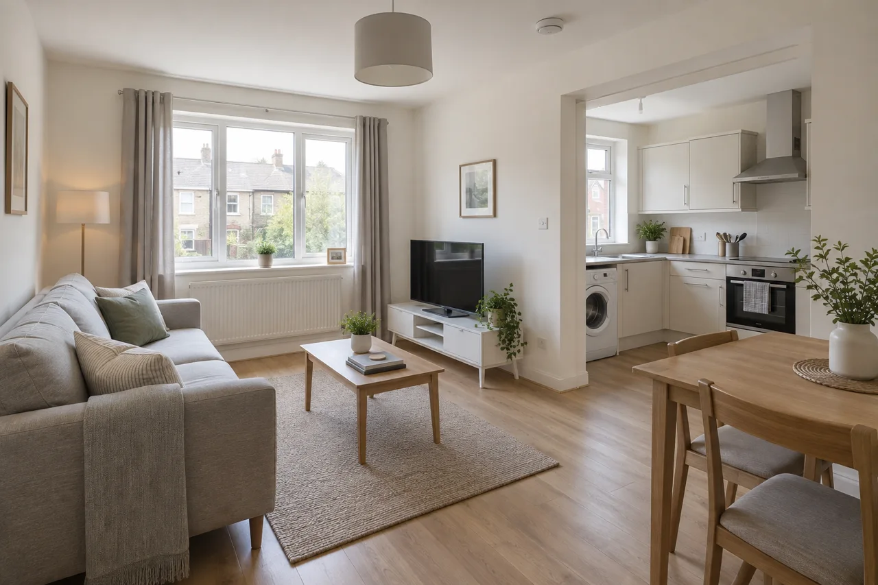Illustrative refurbished rental flat with practical finishes