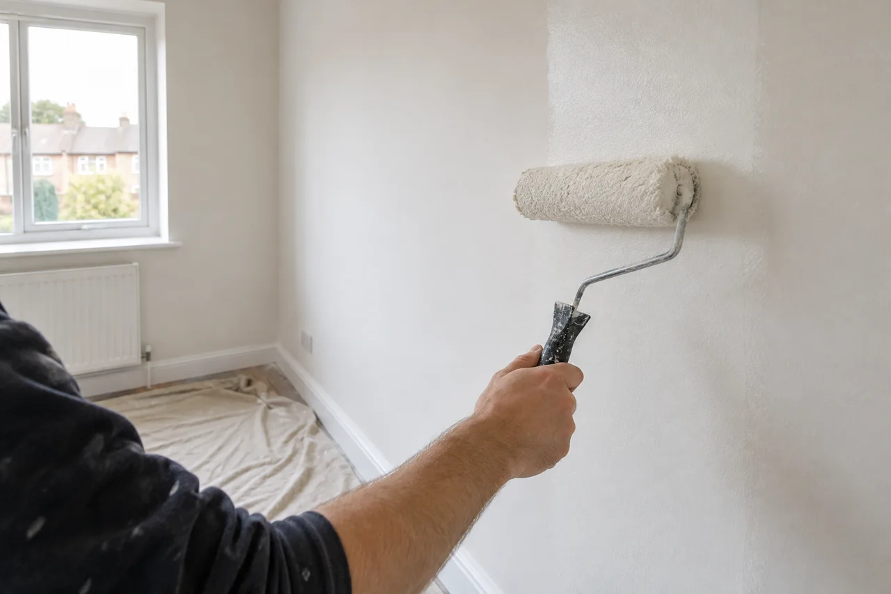 Illustrative decorator repainting a rental room